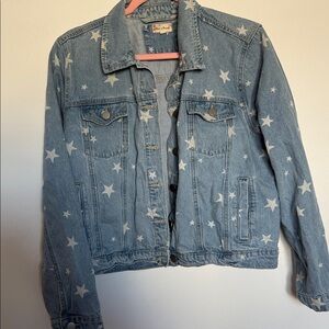 Cropped Denim Jean Jacket Star Motif